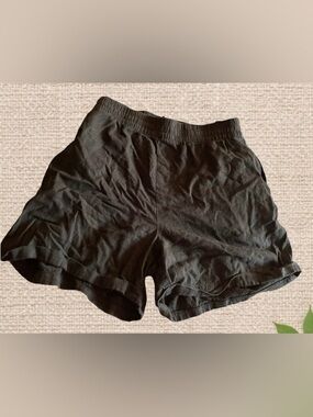 Frank And Oak Linen‑Blend High‑Waisted Shorts – Black | Size XL